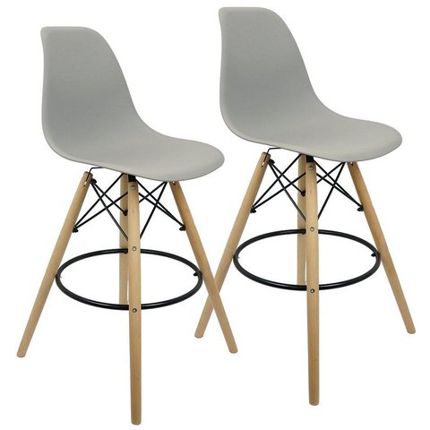 Kit 2 Banquetas Charles Eames Eiffel Wood Design Base Fixa Madeira - Cinza Cinza