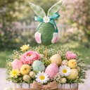 Ver imagem 2 de Decoração Páscoa Ovo Verde Palito Coelho Laço Arranjo 35cm