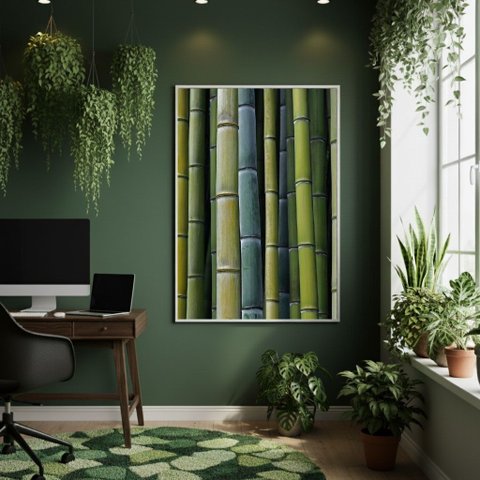 Quadro Decorativo Bambu Tons de Verde 70x50cm Mold Preta