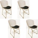 Ver imagem 1 de Kit 4 Cadeiras para Cozinha Bertoia tradicional cor Dourado fosco assento preto - Poltronas do Sul