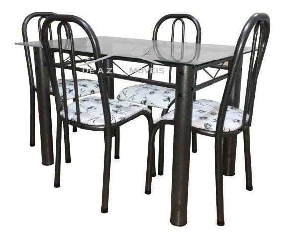 Mesa De Jantar cozinha Com 4 Cadeiras Munique tampo de vidro 8mm Retangular 1.20m em Aço Cor Craquea - 2