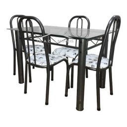 Mesa De Jantar cozinha Com 4 Cadeiras Munique tampo de vidro 8mm Retangular 1.20m em Aço Cor Craquea - 2