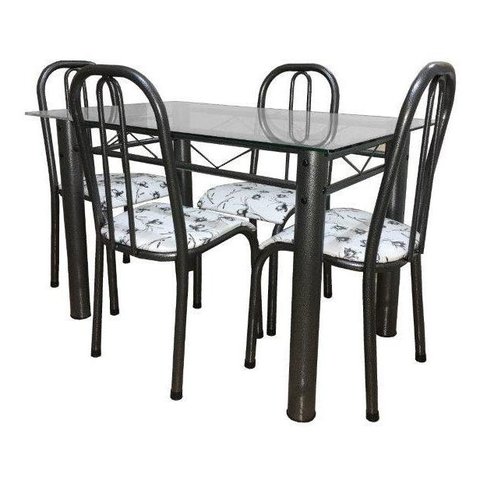 Mesa De Jantar cozinha Com 4 Cadeiras Munique tampo de vidro 8mm Retangular 1.20m em Aço Cor Craquea