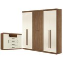 Ver imagem 1 de Guarda Roupa Casal Ripado 6 Portas Buriti e Cômoda Havana Master Jatobá Areia Acetinado - Santos