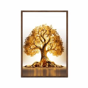 Quadro Decorativo - Arvore da Vida Dourada Art052 - Vidro com Impressão Uv - 80x60cm