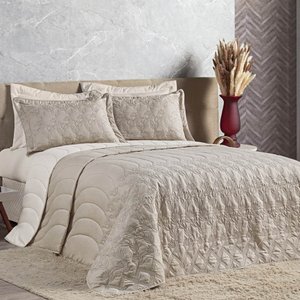 Cobre Leito Queen Amarilis Dupla Face 200 Fios Bordado 5 Peças - Caqui