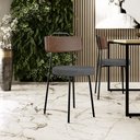 Ver imagem 2 de Kit 04 Cadeiras Estofada Sala De Jantar Barcelona L02 Couríssimo Marrom Linho Cinza Escuro - Lyam Ly