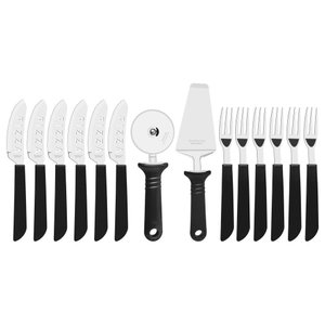 Kit para Pizza Tramontina com Lâminas em Aço Inox e Cabos de Polipropileno Preto 14 Peças