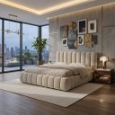 Ver imagem 1 de Cama Box Casal para Quarto Estrutura Reforçada Peseira e Cabeceira Estofada