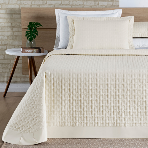 Colcha King Size Casa Blanca 200 Fios Bordado 100%algodao Super Luxuoso Madri:palha