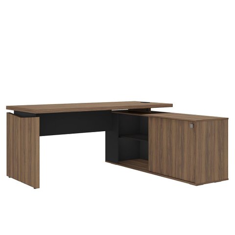 Mesa para Escritório Diretor com Porta de Correr e Nichos Nogal/preto