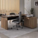 Ver imagem 4 de Mesa para Escritório Diretor com Porta de Correr e Nichos Nogal/preto