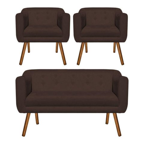Kit Sofá Namoradeira 2 Lugares e 02 Poltronas Julia Marrom