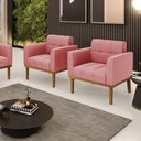 Ver imagem 2 de Kit 2 Poltronas Decorativas Karen Pés Fixo em Madeira Castanho Suede Rose G19 - Gran Belo