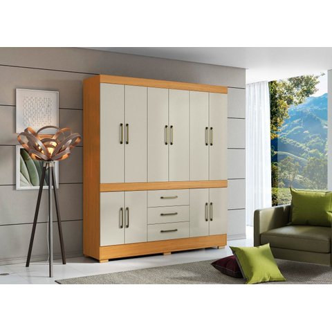 Roupeiro Monaco 10 Portas 3 Gavetas 1,78cm - Cinamomo/areia Aramóveis