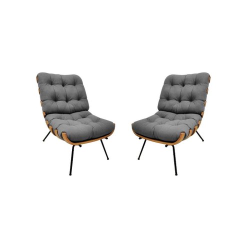 Kit 02 Poltronas Costela Suede Cinza