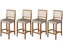 Ver imagem 1 de Kit 4 Banquetas Alta Roma Rattan Luxo Balcão Sacada Pés em Madeira Maciça Premium Banco Cor Bege