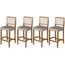Ver imagem 1 de Kit 4 Banquetas Alta Roma Rattan Luxo Balcão Sacada Pés em Madeira Maciça Premium Banco Cor Bege