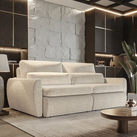 Sofá sem Caixa Orgânico Charlie 3 Lugares em Linho Turco Retrátil e Reclinável Vira Cama 2,10 Bege