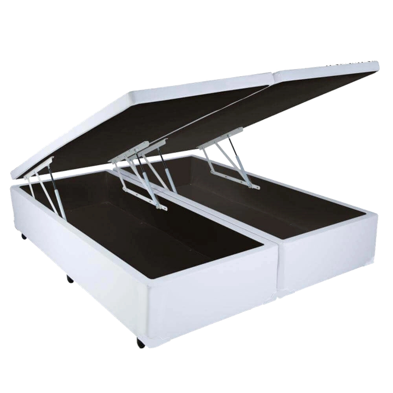Base Box Baú Casal Bipartido Belos Sonhos Sintético Branco 49x138x188