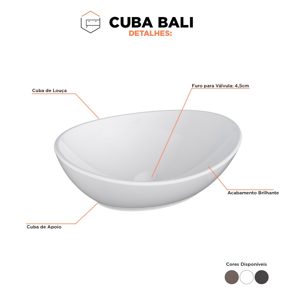 Cuba para Banheiro em Louça Bali Branca - Cozimax - 1