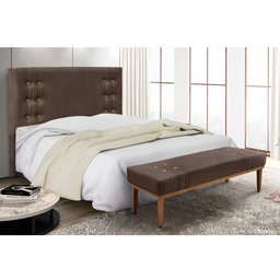 Cabeceira Cama Box Solteiro 90cm e Recamier Gênova Veludo Marrom S04 - D'Rossi - 3