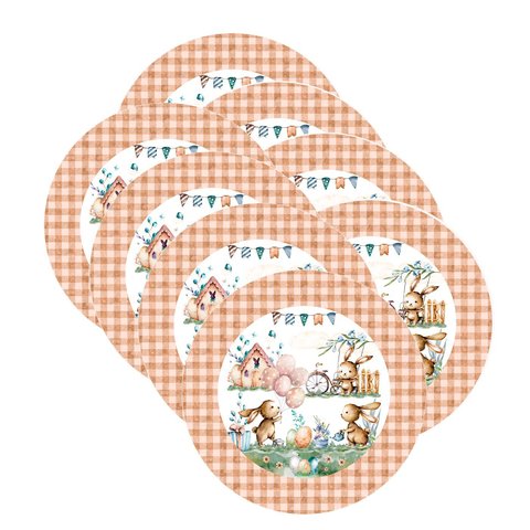 Kit Sousplat Páscoa Marrom Xadrez - 8 Peças - com Base