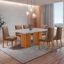 Ver imagem 1 de Mesa de Jantar Eloise 180cm Tampo MDF Vidro Canto Copo com 6 Cadeiras Carolina