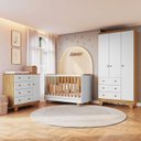 Ver imagem 1 de Quarto de Bebê Completo Berço Minicama 4 em 1 Levy 100% MDF Yescasa Amêndoa/Branco Brilho