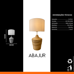 Luminária de Mesa Abajur Acabamento em Bambu Natural Firme para Quarto Sala Escrivaninha - 3