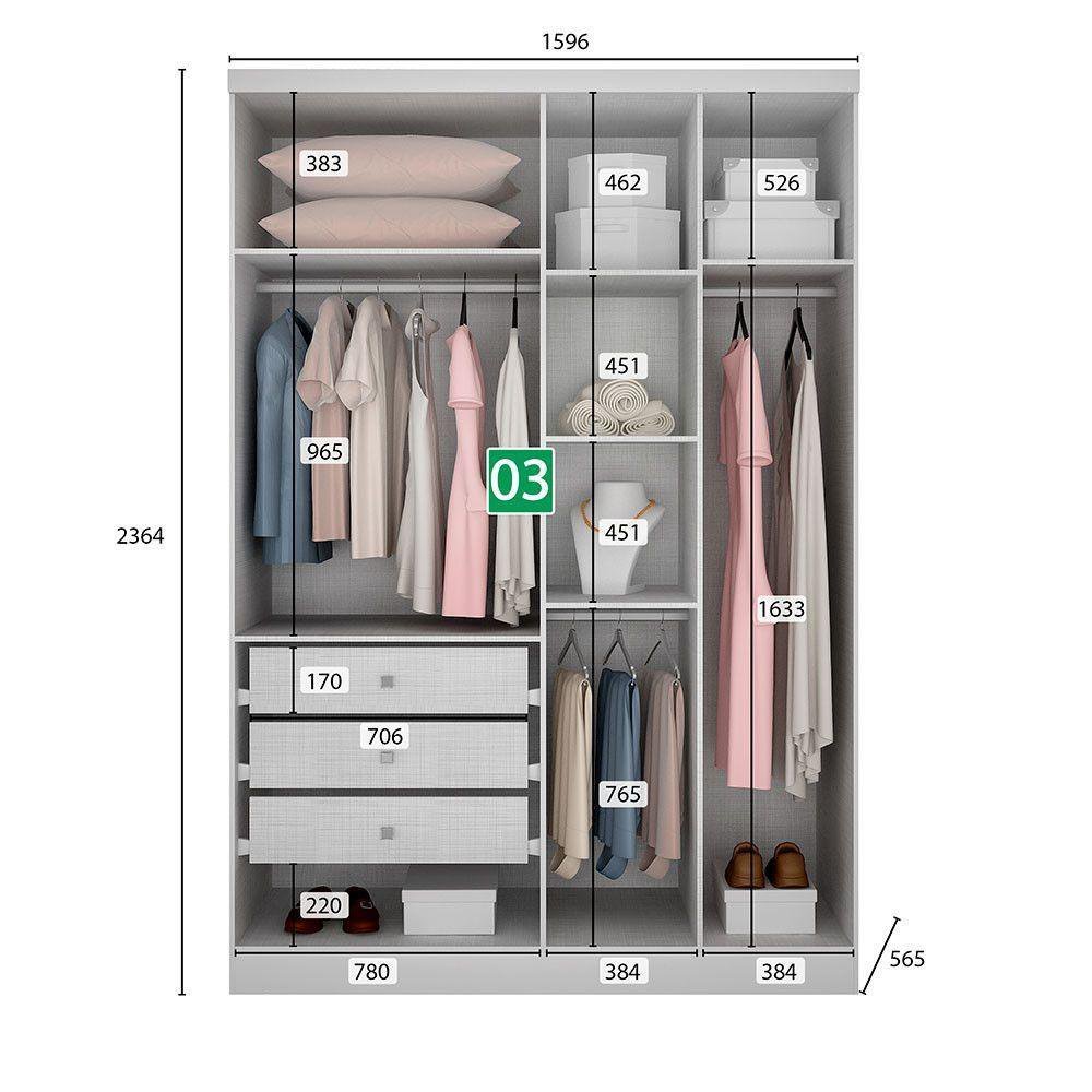 Guarda-roupa Em Mdf Com 9 Portas E 6 Gavetas Branco - 2