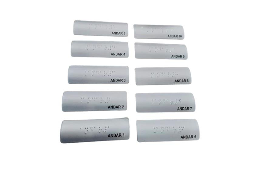 KIT COM 10 PLACAS BRAILE DO 1° AO 10° ANDAR ALUMINIO