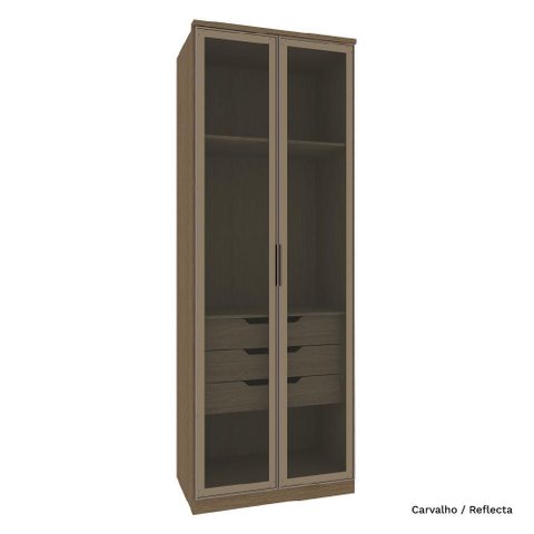 Guarda Roupa Modulado 02 Portas de Vidro 245cm 03 Gavetas Setiba