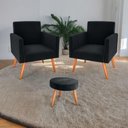 Ver imagem 1 de Jogo Poltronas e Puff Bianca Conjunto de Sala Veludo D20 Assento Encosto Bracos Preto