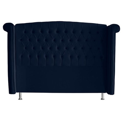 Cabeceira de Cama Box Luxo Queen 160 Cm Suede Azul Marinho Eli Móveis