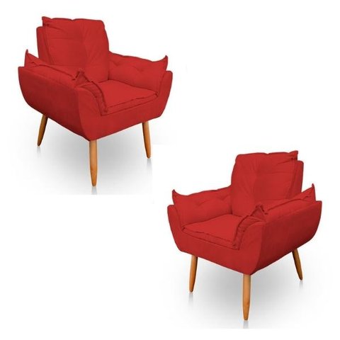 Kit 2 Poltronas Decorativa Opala Sala de Estar Tecido Suede Vermelho Cakes Decor
