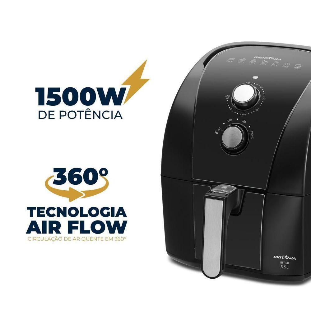 Fritadeira Air Fryer Britânia Bfr50 Redstone - 5,5l, 1500w, 127v - Fritura Saudável com Sabor - 6