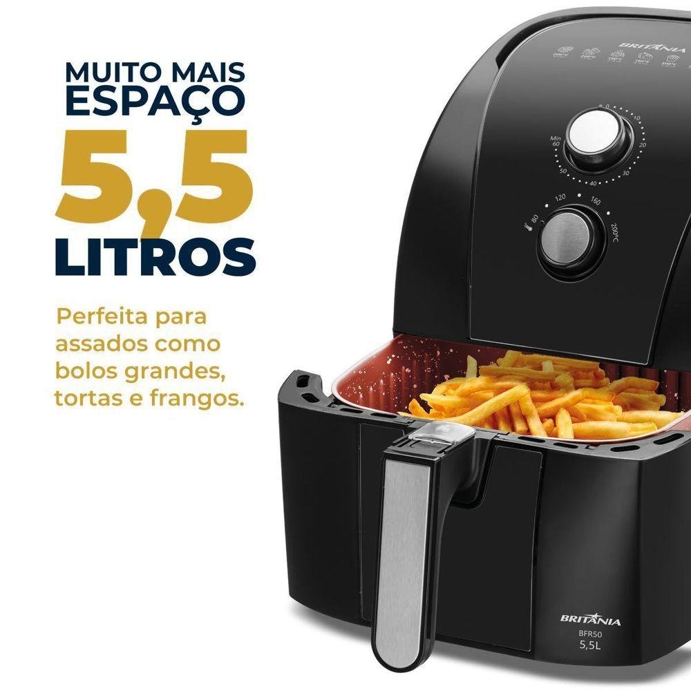 Fritadeira Air Fryer Britânia Bfr50 Redstone - 5,5l, 1500w, 127v - Fritura Saudável com Sabor - 5