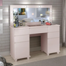 Penteadeira Lx Camarim 5 Gavetas Rose com Espelho Led e Tomada - 1