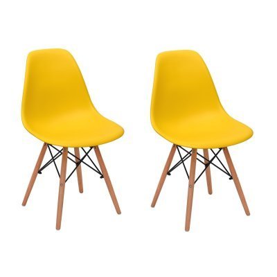 Menor preço em Kit 2 Cadeiras Charles Eames Eiffel Wood Base Madeira - Amarela