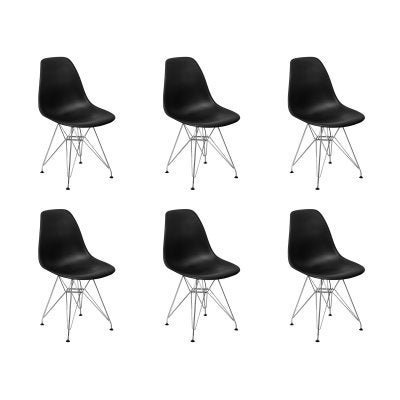 Kit 6 Cadeiras Charles Eames Eiffel Base de Metal Design - Preta - 1
