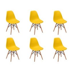 Kit 6 Cadeiras Charles Eames Eiffel Wood Base Madeira - Amarela - 1
