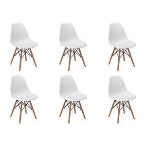 Kit 6 Cadeiras Charles Eames Eiffel Wood Base Madeira - Branca