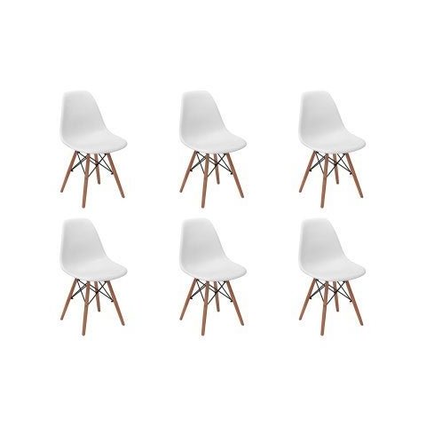 Kit 6 Cadeiras Charles Eames Eiffel Wood Base Madeira - Branca