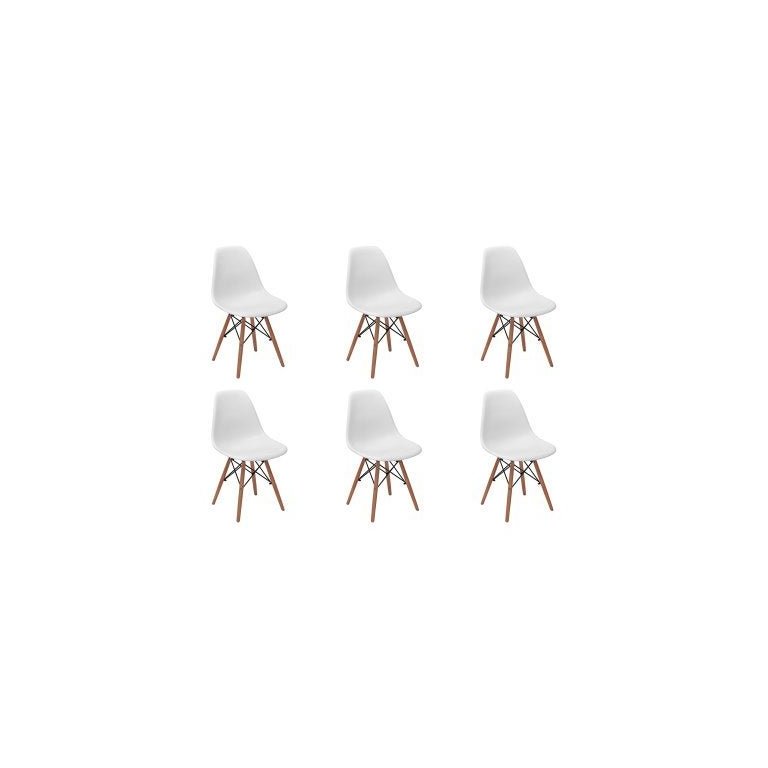 Kit 6 Cadeiras Charles Eames Eiffel Wood Base Madeira - Branca