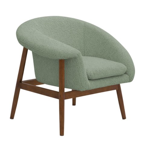 Poltrona Decorativa Yumi Base Madeira Braço Direito Bouclé Verde Claro - Nexta Casa