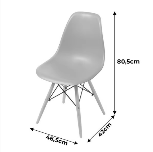 Kit 6 Cadeiras Charles Eames Eiffel Wood Base Madeira - Preta - 3