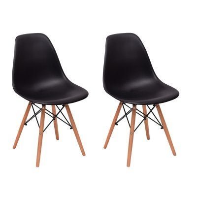 Kit 2 Cadeiras Charles Eames Eiffel Wood Base Madeira - Preta - 1