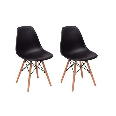 Kit 2 Cadeiras Charles Eames Eiffel Wood Base Madeira - Preta