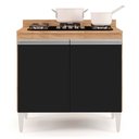 Ver imagem 3 de Balcão para Cooktop de Cozinha com Tampo 2 Portas Brenda Castanho e Preto 80 cm - D’Rossi